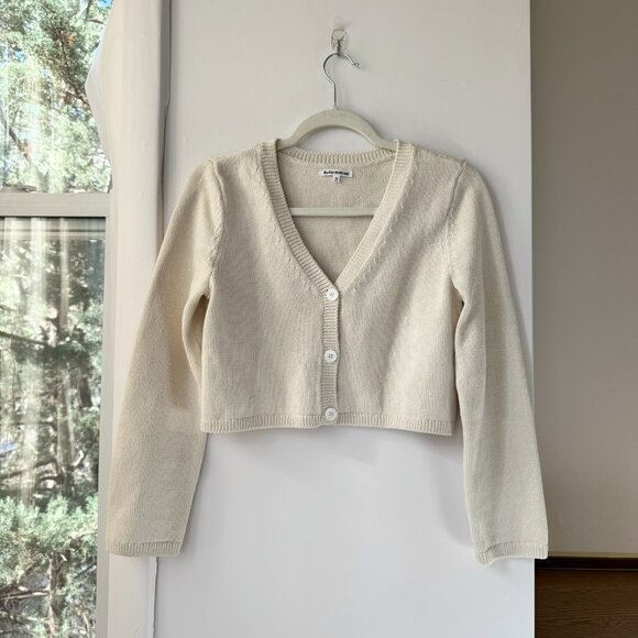 Reformation Cropped Cotton Cardigan Sweater Cream XS - Picture 11 of 14